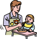 食事をする赤ちゃんと親イラスト