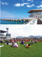 脇田海釣り桟橋とミクニワールドスタジアム運動会総合開会式でのギラダンス写真