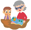 本を読む老人と子どもイラスト