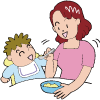 幼児に食事をさせる母親イラスト