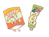 中身を使い切ったポテトチップと練りわさびの絵