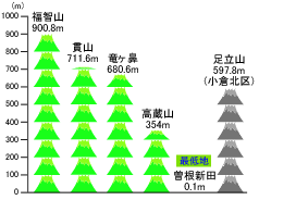 山の高さの棒グラフ