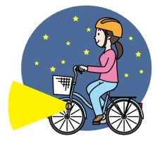 ライトを点灯して走る自転車のイラスト