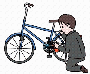自転車を点検しているイラスト