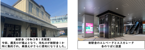 利用しやすい新しい駅舎（駅舎とエレベータの写真）