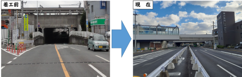 アンダーパスの平面道路化（着工前と現在の写真）