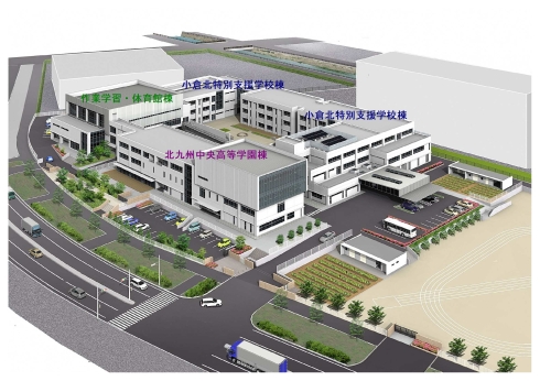 小倉北特別支援学校と北九州中央高等学園のパース図