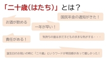 (意見の一部)「二十歳」とは? お酒が飲める・一年が早い!・責任がある! など