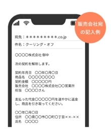 販売会社宛の記入例の画像　契約年月日、契約者名、購入商品名、契約金額等