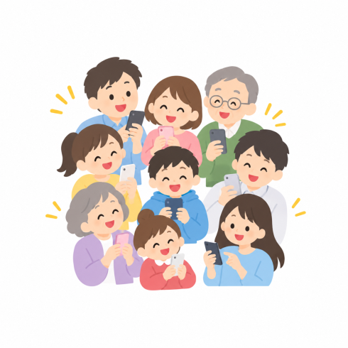 様々な世代がスマートフォンを持っている画像