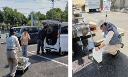 八代市での応急給水活動（千丁コミュニティセンター）の様子