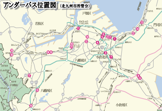 アンダーパス位置図（北九州市所管分）