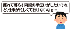 離れて暮らす両親の手伝いがしたいけれど、仕事が忙しくていけないなぁ…