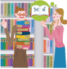 図書室と女性イラスト