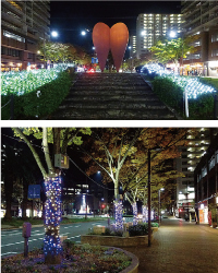 雪の結晶などのイルミネーション写真