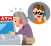 高齢女性がATMで振り込みをしているイラスト