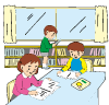 子供たちが本を読んでいるイラスト