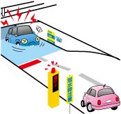 冠水したアンダーパスで立ち往生している車のイラスト