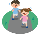 マラソンをしている男の子と女の子イラスト