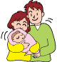 赤ちゃんを抱っこしているママとパパのイラスト