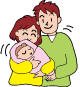 赤ちゃんを抱っこしているママとパパイラスト