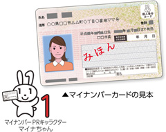マイナンバーカードの見本、マイナンバーPRキャラクター　マイナちゃん