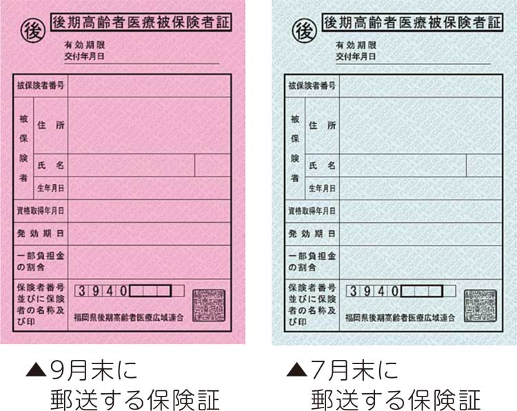 ●7月末に郵送する保険証 ●9月末に郵送する保険証