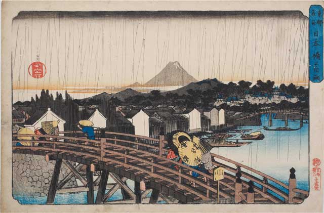 東都名所 日本橋之白雨写真