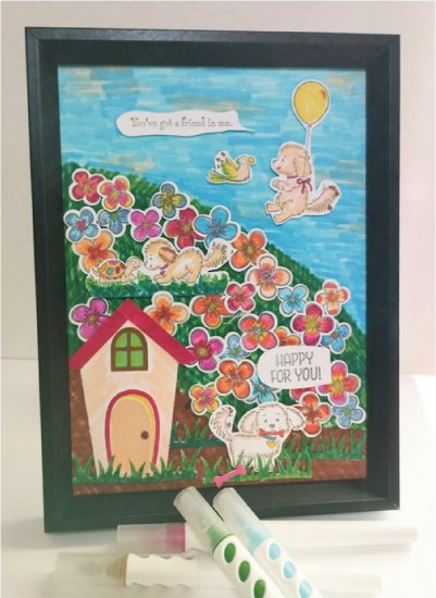 塗り絵「フレームの中のお花畑」の写真