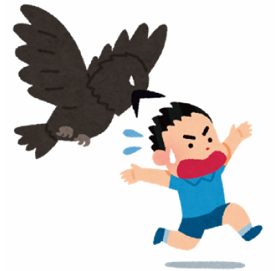 カラスに攻撃されるイラスト