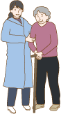 高齢者に付き添いをする女性のイラスト