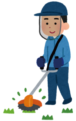 草刈りをする男性のイラスト