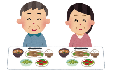 食事をしている男性と女性のイラスト