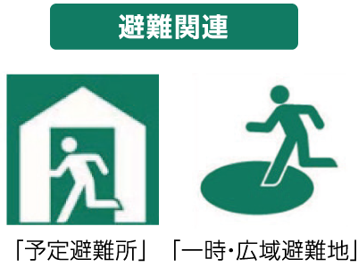 避難関連 「予定避難所」 「一時・広域避難地」