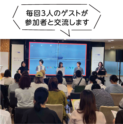 毎回3人のゲストが参加者と交流します