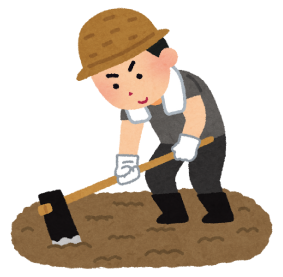 農作業体験をしている男性のイラスト