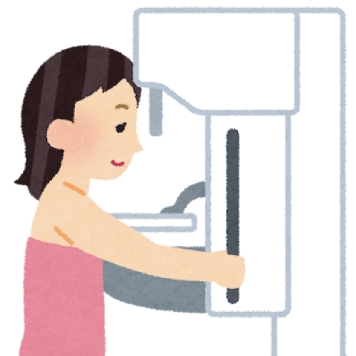 マンモグラフィ検診を受ける女性のイラスト