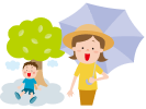 直射日光を避け、涼しく活動のイラスト