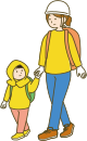 避難する親子のイラスト