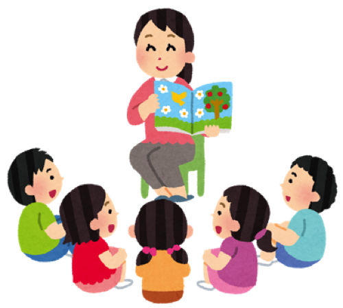 えほんの読み聞かせ中のイラスト