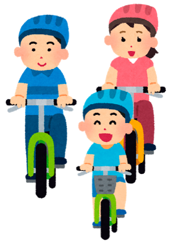 自転車に乗る家族のイラスト