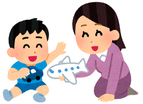 子育て中の女性と子供のイラスト