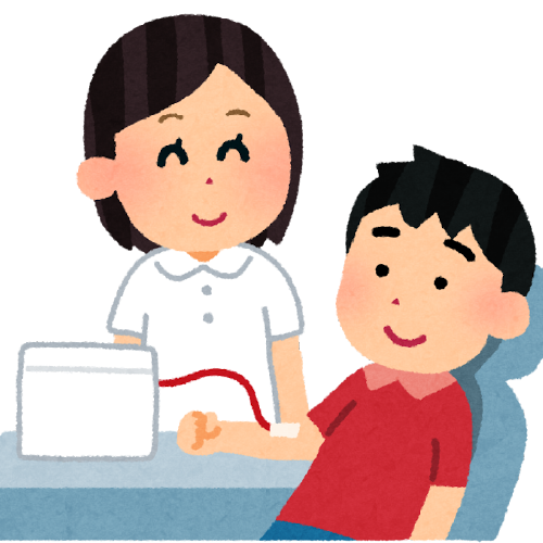 献血をする男性のイラスト