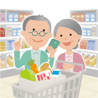 買い物中の夫婦のイラスト