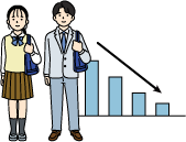 少子化に伴う生徒数の減少のイメージイラスト