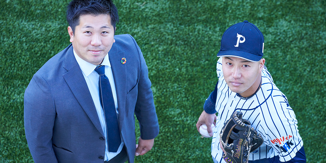 プロ野球チーム 球団副代表 / 球団キャプテン北九州下関フェニックス さん （左）矢野 勇太 さん　（右）中村 道大郎 さん